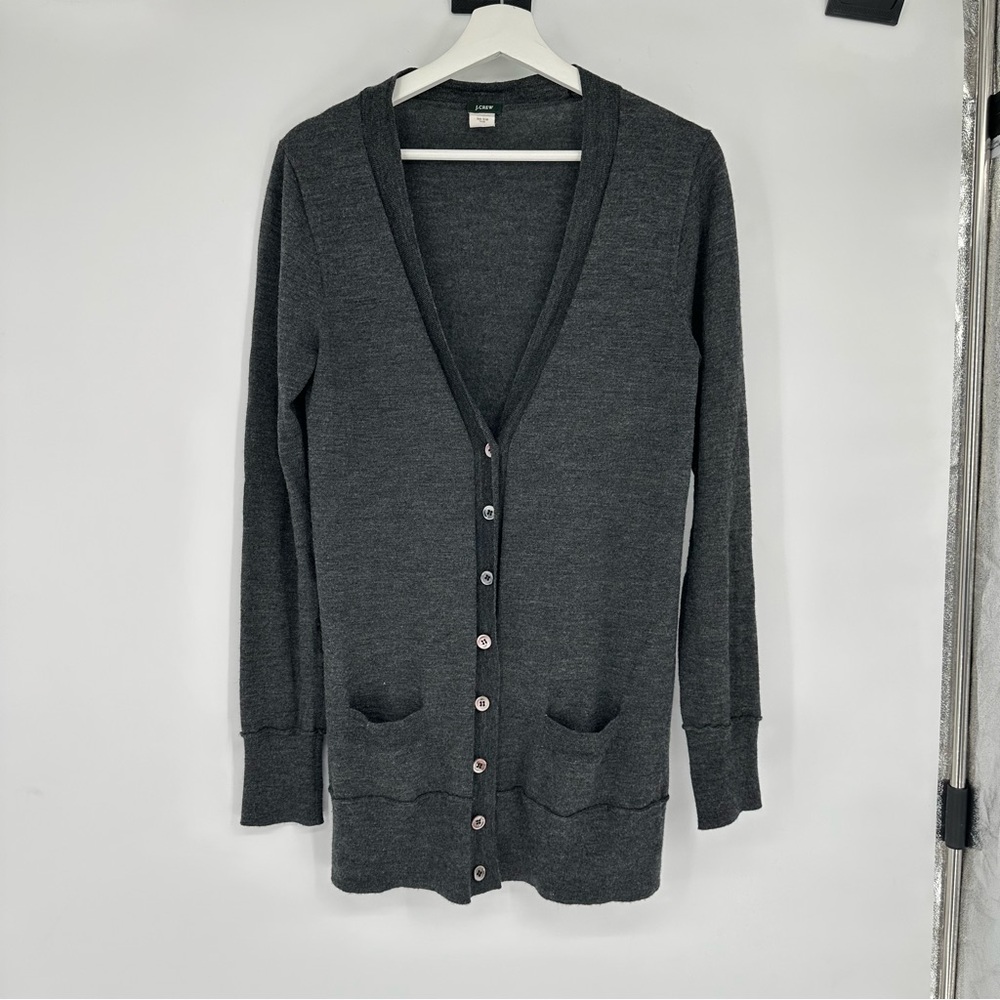 J.Crew Dark Gray 100% Merino Wool Cardigan Sweater Large